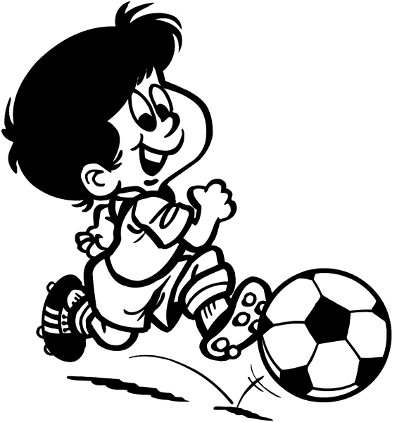 Soccer playing little boy vinyl decal. Customize on line. Sports 085-1483
